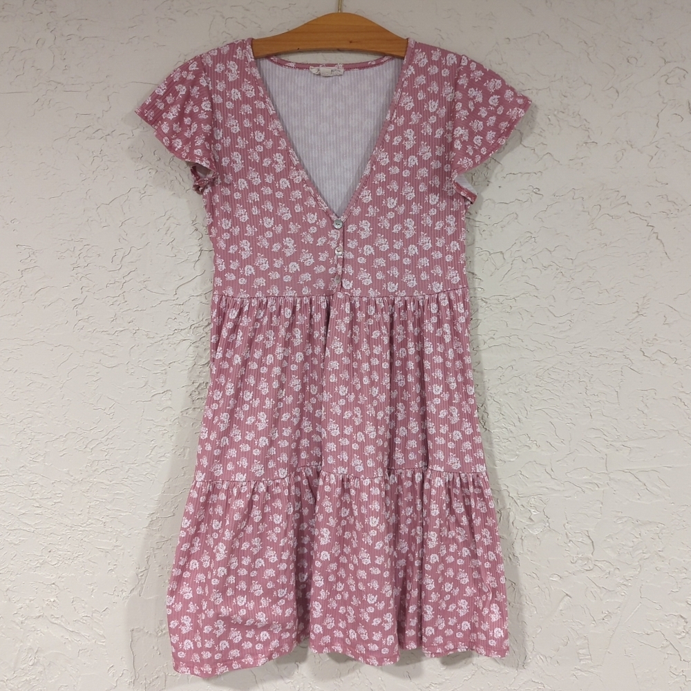 See You Monday Pink Ditsy Floral Mini Sun Dress - Women's Medium Spring Cottage
